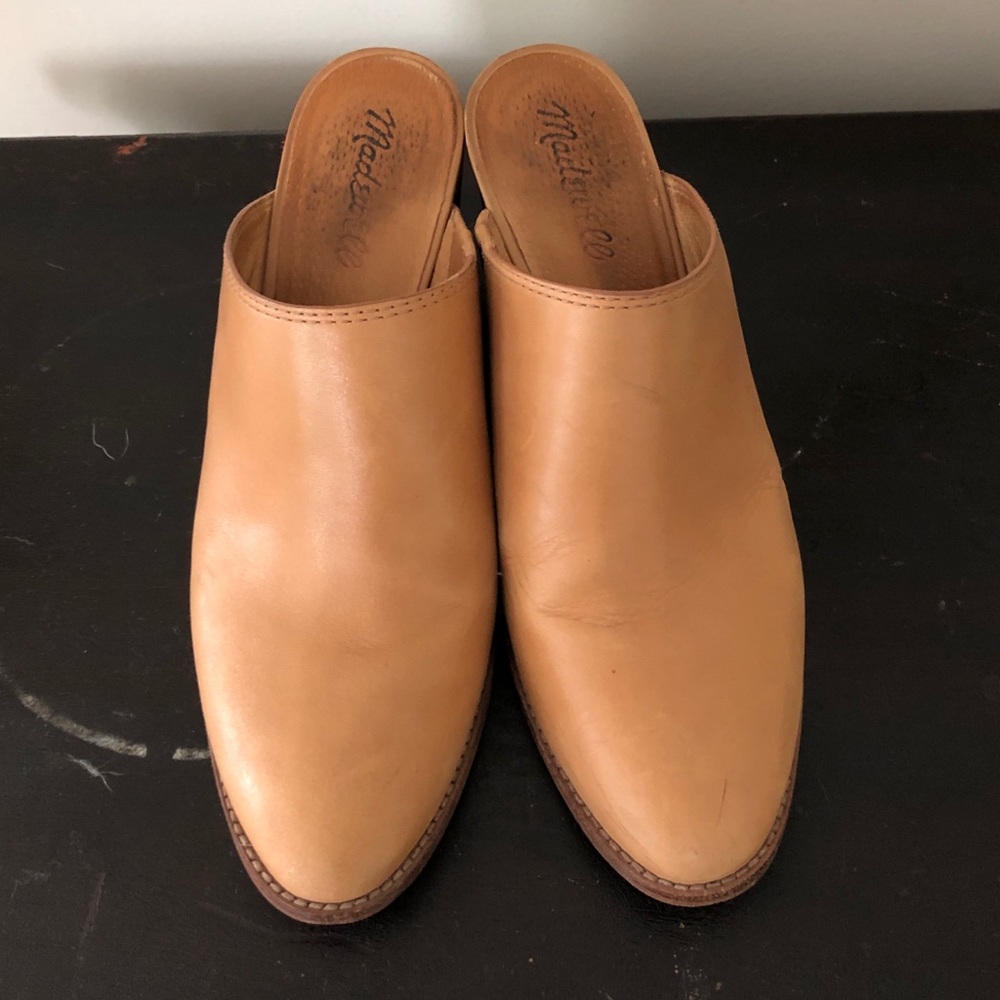 Madewell Harper mules in camel